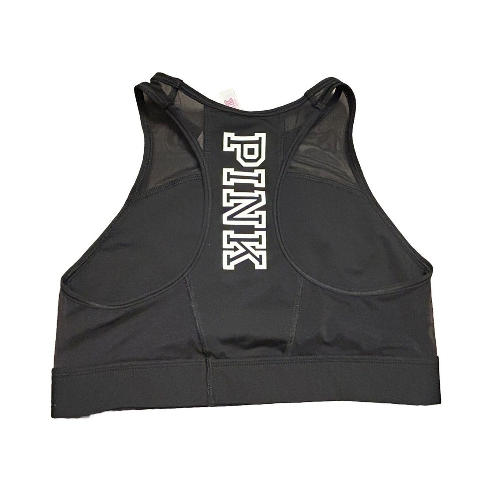 Victoria's Secret Pink Medium Active Lightly Lined Sports Bra Black Mesh Logo